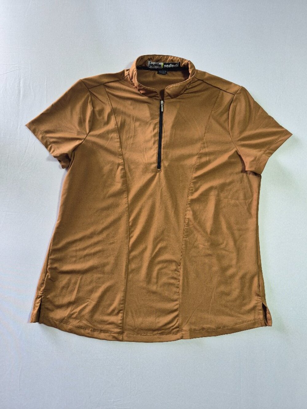 Jamie Sadock Womens Golf Polo Shirt Size L Brown 1/4 Zip Short Sleeve